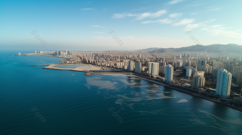 清澈海面远景沿海城市实拍摄影图,高清,摄影图,摄影图片,图片大全,摄影图免费下载